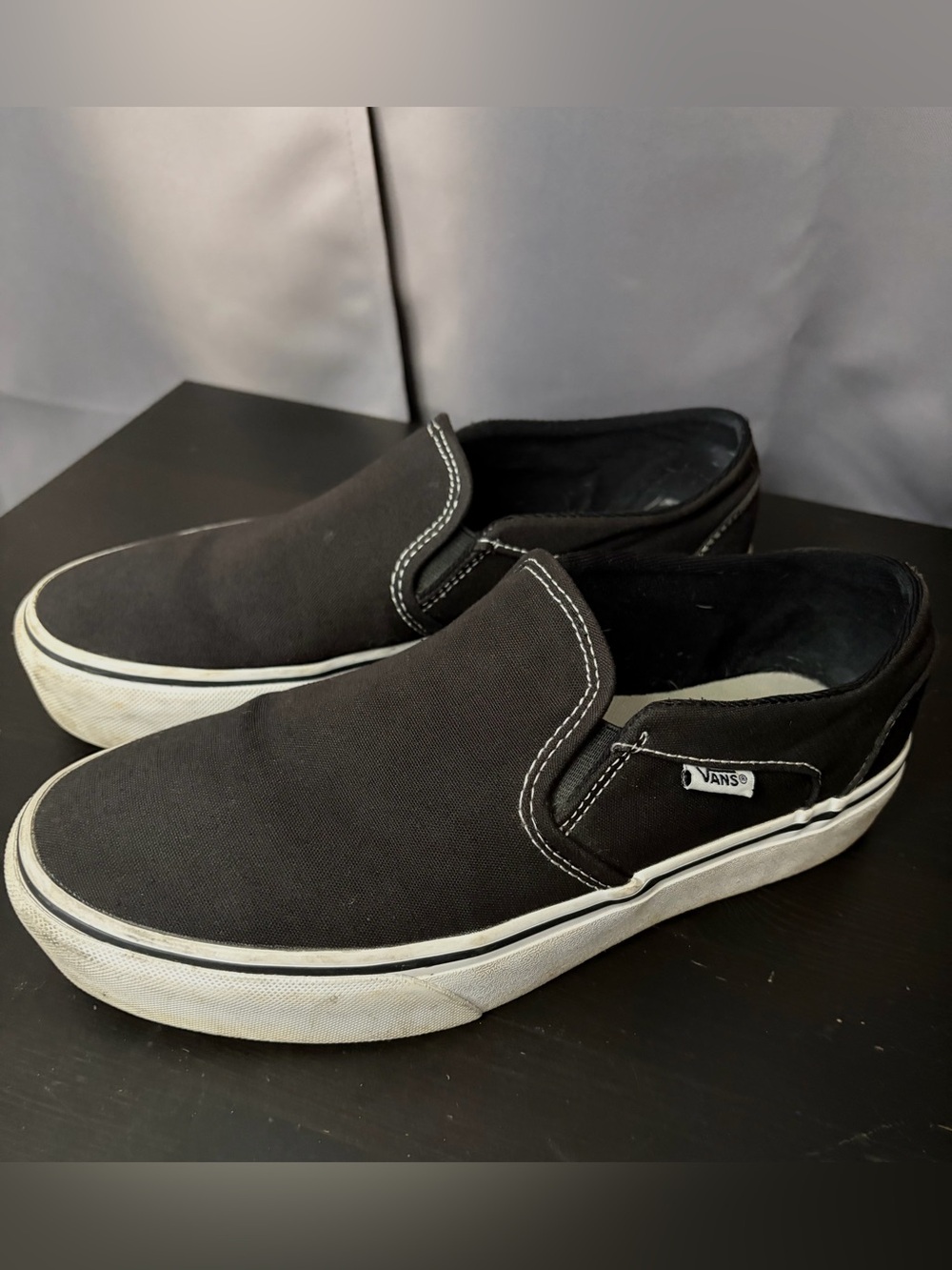 Vans Asher Black Canvas Slip-On Sneakers | Women’s 9